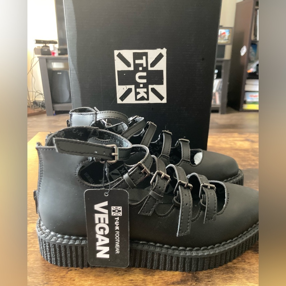 Black TUKskin™ Multi-Strap Pointed Mary Jane Creeper